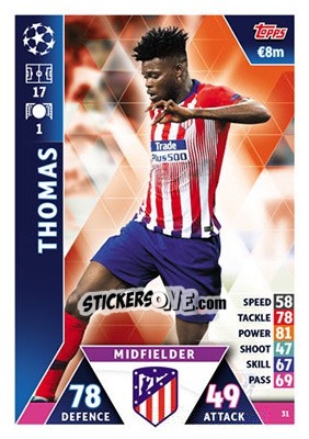 Sticker Thomas Partey - UEFA Champions League 2018-2019. Match Attax n. 31 - Topps
