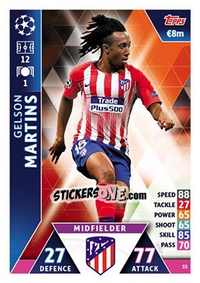 Sticker Gelson Martins - UEFA Champions League 2018-2019. Match Attax n. 33 - Topps