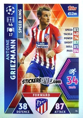 Sticker Antoine Griezmann - UEFA Champions League 2018-2019. Match Attax n. 34 - Topps