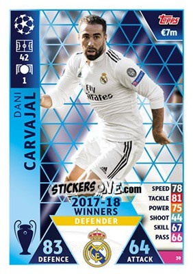 Sticker Dani Carvajal - UEFA Champions League 2018-2019. Match Attax n. 39 - Topps