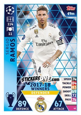 Sticker Sergio Ramos - UEFA Champions League 2018-2019. Match Attax n. 42 - Topps