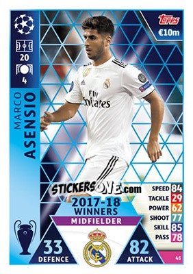 Sticker Marco Asensio - UEFA Champions League 2018-2019. Match Attax n. 45 - Topps
