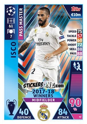 Sticker Isco - UEFA Champions League 2018-2019. Match Attax n. 47 - Topps