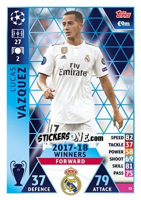 Sticker Lucas Vázquez - UEFA Champions League 2018-2019. Match Attax n. 52 - Topps