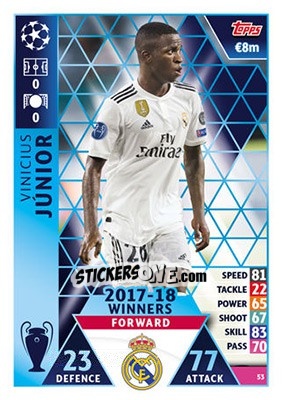 Sticker Vinícius Júnior - UEFA Champions League 2018-2019. Match Attax n. 53 - Topps