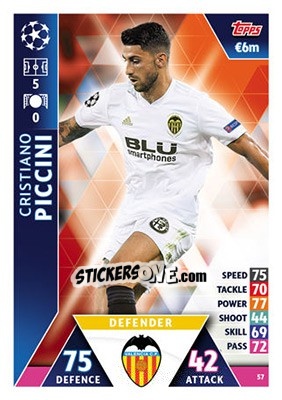 Sticker Cristiano Piccini - UEFA Champions League 2018-2019. Match Attax n. 57 - Topps