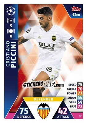 Figurina Cristiano Piccini - UEFA Champions League 2018-2019. Match Attax - Topps