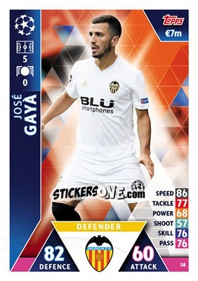 Sticker José Gayà - UEFA Champions League 2018-2019. Match Attax n. 58 - Topps