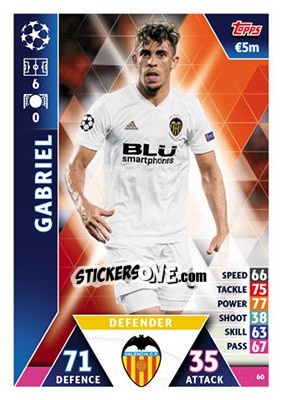 Sticker Gabriel Paulista - UEFA Champions League 2018-2019. Match Attax n. 60 - Topps