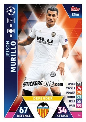 Sticker Jeison Murillo - UEFA Champions League 2018-2019. Match Attax n. 61 - Topps