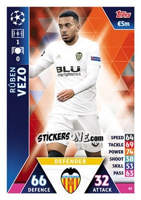 Sticker Rúben Vezo - UEFA Champions League 2018-2019. Match Attax n. 62 - Topps