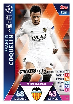 Sticker Francis Coquelin - UEFA Champions League 2018-2019. Match Attax n. 64 - Topps