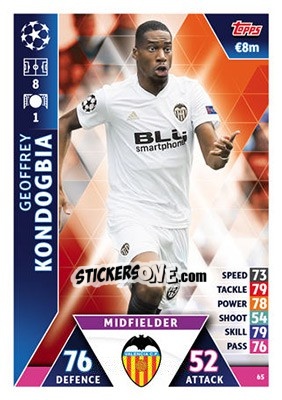Sticker Geoffrey Kondogbia - UEFA Champions League 2018-2019. Match Attax n. 65 - Topps