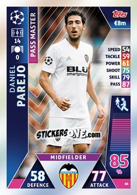 Sticker Daniel Parejo - UEFA Champions League 2018-2019. Match Attax n. 66 - Topps