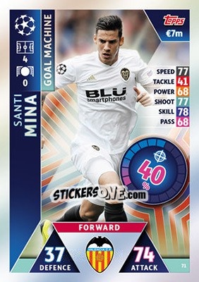 Sticker Santi Mina - UEFA Champions League 2018-2019. Match Attax n. 71 - Topps