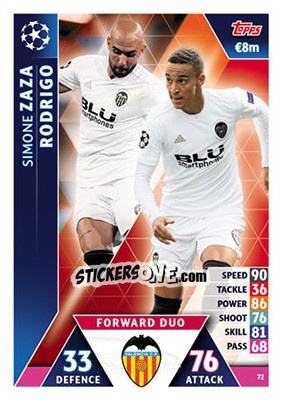Sticker Rodrigo Moreno / Simone Zaza - UEFA Champions League 2018-2019. Match Attax n. 72 - Topps
