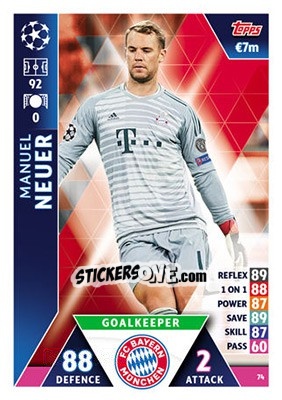 Sticker Manuel Neuer - UEFA Champions League 2018-2019. Match Attax n. 74 - Topps