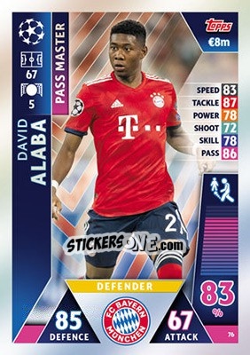 Sticker David Alaba - UEFA Champions League 2018-2019. Match Attax n. 76 - Topps