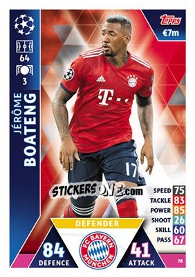 Sticker Jérôme Boateng - UEFA Champions League 2018-2019. Match Attax n. 78 - Topps