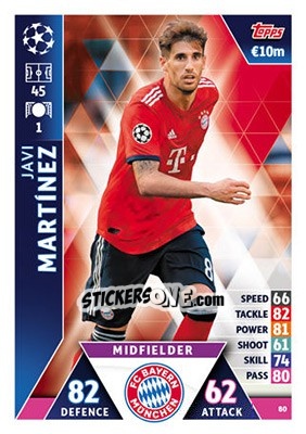 Sticker Javi Martínez - UEFA Champions League 2018-2019. Match Attax n. 80 - Topps