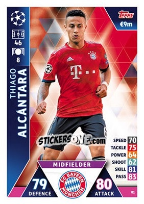 Sticker Thiago Alcántara - UEFA Champions League 2018-2019. Match Attax n. 81 - Topps