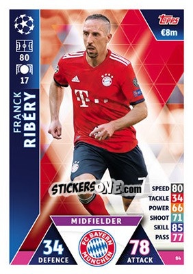 Sticker Franck Ribéry - UEFA Champions League 2018-2019. Match Attax n. 84 - Topps