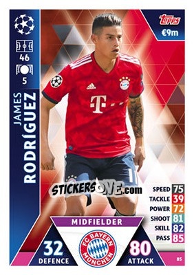 Sticker James Rodríguez - UEFA Champions League 2018-2019. Match Attax n. 85 - Topps
