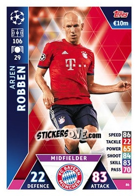 Sticker Arjen Robben - UEFA Champions League 2018-2019. Match Attax n. 86 - Topps