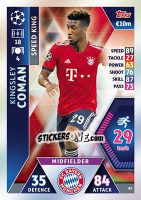 Sticker Kingsley Coman - UEFA Champions League 2018-2019. Match Attax n. 87 - Topps