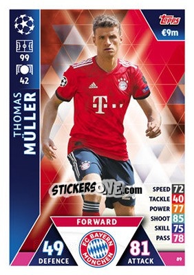 Sticker Thomas Müller - UEFA Champions League 2018-2019. Match Attax n. 89 - Topps