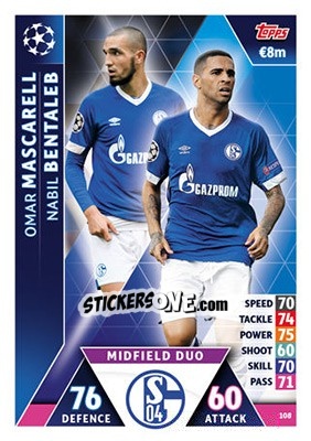 Sticker Omar Mascarell / Nabil Bentaleb - UEFA Champions League 2018-2019. Match Attax n. 108 - Topps