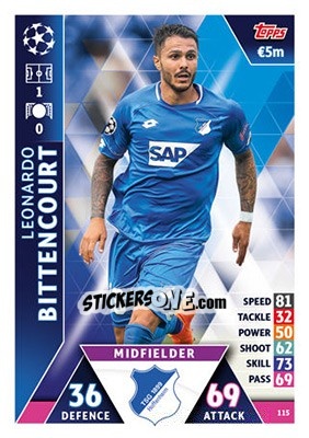 Sticker Leonardo Bittencourt - UEFA Champions League 2018-2019. Match Attax n. 115 - Topps