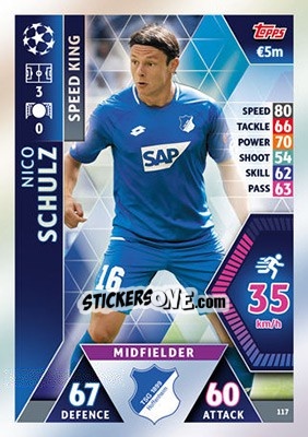 Sticker Nico Schulz - UEFA Champions League 2018-2019. Match Attax n. 117 - Topps