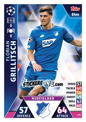 Sticker Florian Grillitsch - UEFA Champions League 2018-2019. Match Attax n. 119 - Topps
