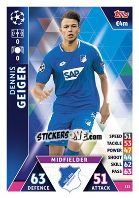 Sticker Dennis Geiger - UEFA Champions League 2018-2019. Match Attax n. 122 - Topps