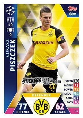 Sticker Lukasz Piszczek - UEFA Champions League 2018-2019. Match Attax n. 129 - Topps