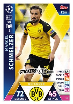 Sticker Marcel Schmelzer - UEFA Champions League 2018-2019. Match Attax n. 130 - Topps