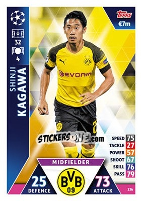 Sticker Shinji Kagawa - UEFA Champions League 2018-2019. Match Attax n. 136 - Topps