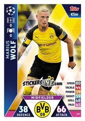 Sticker Marius Wolf - UEFA Champions League 2018-2019. Match Attax n. 139 - Topps