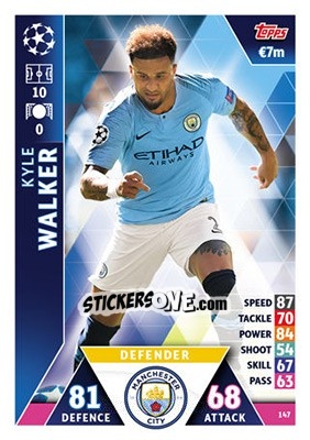 Sticker Kyle Walker - UEFA Champions League 2018-2019. Match Attax n. 147 - Topps