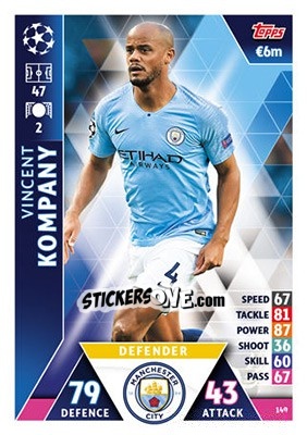 Sticker Vincent Kompany - UEFA Champions League 2018-2019. Match Attax n. 149 - Topps