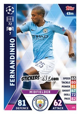 Sticker Fernandinho - UEFA Champions League 2018-2019. Match Attax n. 153 - Topps