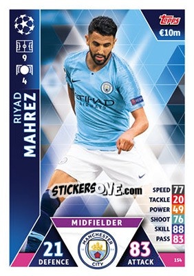 Sticker Riyad Mahrez - UEFA Champions League 2018-2019. Match Attax n. 154 - Topps