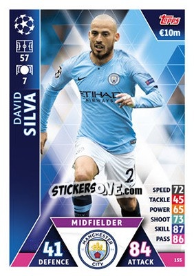 Sticker David Silva - UEFA Champions League 2018-2019. Match Attax n. 155 - Topps