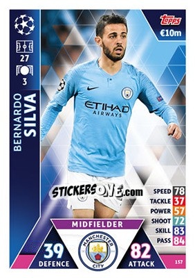 Sticker Bernardo Silva - UEFA Champions League 2018-2019. Match Attax n. 157 - Topps