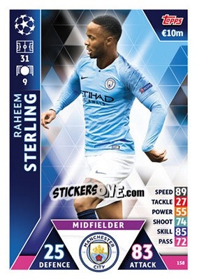 Sticker Raheem Sterling - UEFA Champions League 2018-2019. Match Attax n. 158 - Topps