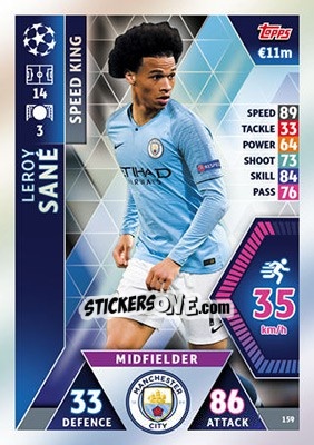 Sticker Leroy Sané - UEFA Champions League 2018-2019. Match Attax n. 159 - Topps