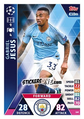 Sticker Gabriel Jesus - UEFA Champions League 2018-2019. Match Attax n. 160 - Topps