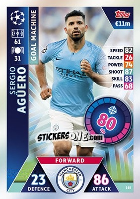 Sticker Sergio Agüero - UEFA Champions League 2018-2019. Match Attax n. 161 - Topps