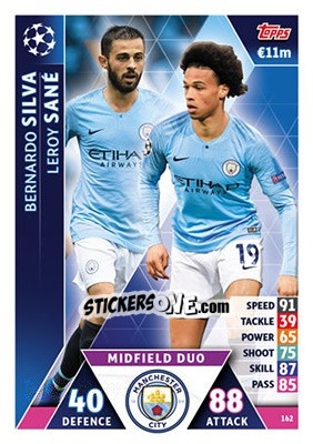 Sticker Bernardo Silva / Leroy Sané - UEFA Champions League 2018-2019. Match Attax n. 162 - Topps